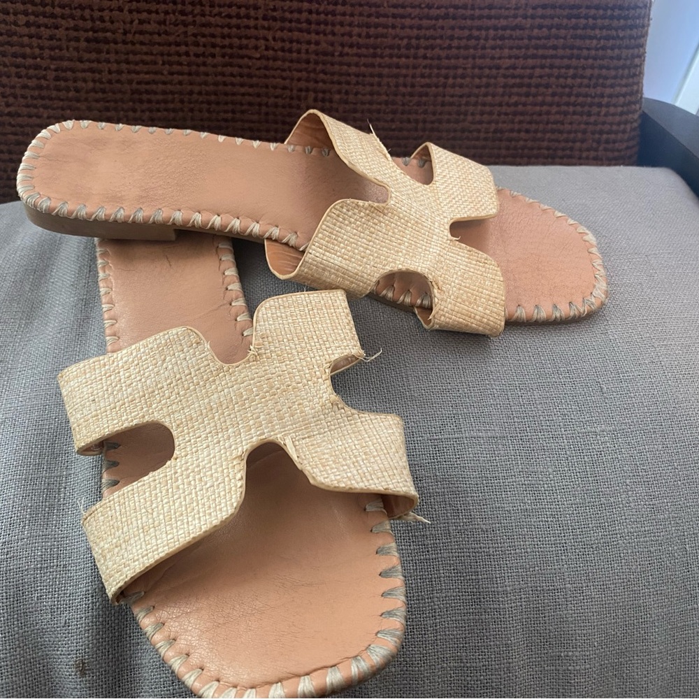 Nicole Miller Tan Woven Linen Burlap straw Sandals - 9